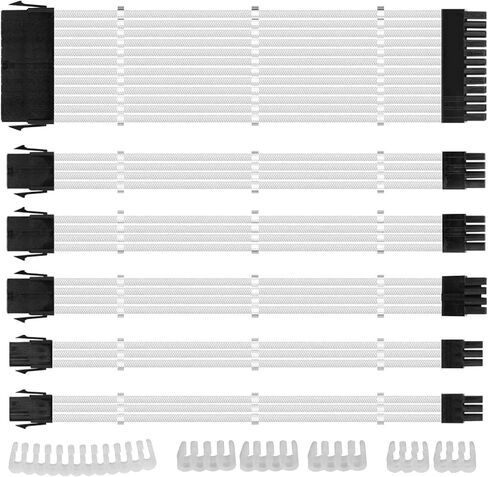 SING F LTD 30 قطعة من الألياف البيضاء المضفرة ATX EPS PCI-E كابلات تمديد PSU مع مجموعة أمشاط 24PIN 8PIN 6PIN 4+4PIN لإمداد طاقة وحدة المعالجة المركزية GPU 30 سم in Saudi Arabia