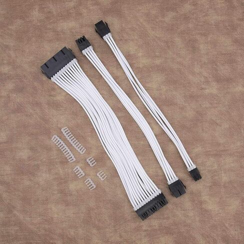 SING F LTD 30 قطعة من الألياف البيضاء المضفرة ATX EPS PCI-E كابلات تمديد PSU مع مجموعة أمشاط 24PIN 8PIN 6PIN 4+4PIN لإمداد طاقة وحدة المعالجة المركزية GPU 30 سم in Saudi Arabia