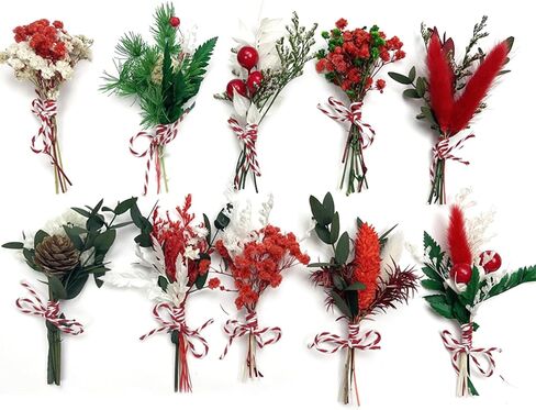 10 Pcs Mini Dried Flower Bouquets, Christmas Mini Dried Flower with Stem, Mini Flower Bundles, Boho Dried Flower Wedding Bouquet for Christmas Craft Vase, Table Centerpieces in Saudi Arabia