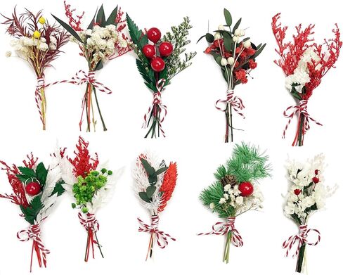 10 Pcs Mini Dried Flower Bouquets, Christmas Mini Dried Flower with Stem, Mini Flower Bundles, Boho Dried Flower Wedding Bouquet for Christmas Craft Vase, Table Centerpieces in Saudi Arabia