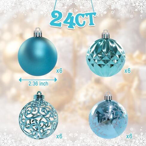24ct Blue Christmas Balls Tree Pendants Shatterproof Ornaments Seasonal Decorations for Tree Decor,Holiday and Xmas(Light Blue, 2.36''/60mm) in Saudi Arabia
