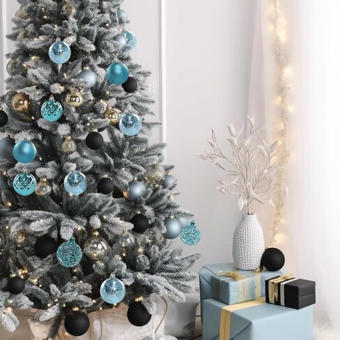 24ct Blue Christmas Balls Tree Pendants Shatterproof Ornaments Seasonal Decorations for Tree Decor,Holiday and Xmas(Light Blue, 2.36''/60mm) in Saudi Arabia