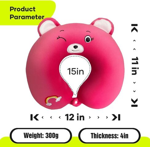 Kids Neck Pillow for Travel, Road Trip Essential for Neck Supporting - Memory Foam Kids Traveling Pillow Suitable for Boys and Girls Hot Pink Bear in Saudi Arabia