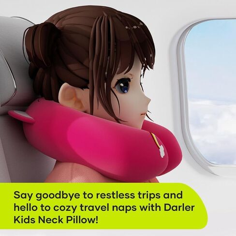 Kids Neck Pillow for Travel, Road Trip Essential for Neck Supporting - Memory Foam Kids Traveling Pillow Suitable for Boys and Girls Hot Pink Bear in Saudi Arabia