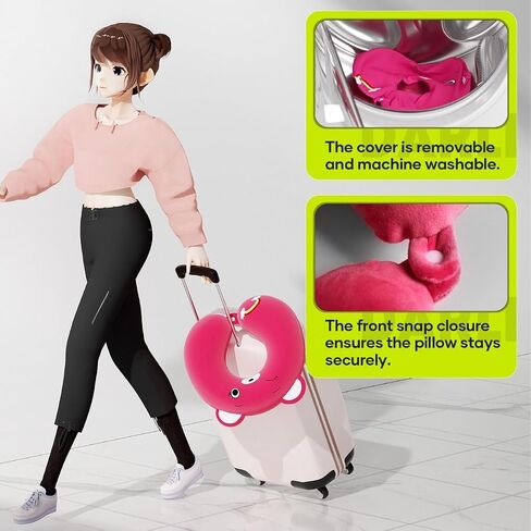 Kids Neck Pillow for Travel, Road Trip Essential for Neck Supporting - Memory Foam Kids Traveling Pillow Suitable for Boys and Girls Hot Pink Bear in Saudi Arabia