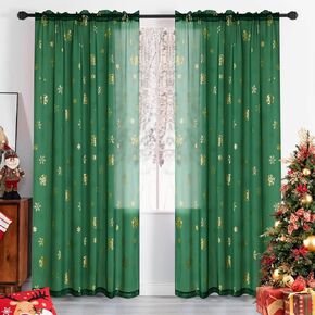 MikiUp Christmas Snowflakes Sheer Curtains, Silver Foil Printed Semi Sheer Drapes, Rod Pocket Xmas Decoration Window Treatment Panels for Bedroom Living Room, White 52 x 84 inch