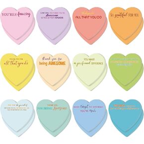 Teling 24 Pcs Heart Sticky Notes 3 x 3 Inch Heart Shape Sticky Inspirational Red Notepads Appreciation Gifts Bulk for School Office Supplies(Bright,Motivational)