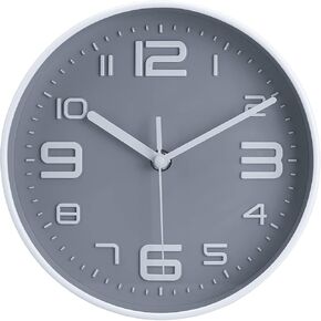 8" Round Silent Wall Clock Easy Read Big Numbers Kitchen Modern Non-Ticking Decorative Wall Clock for Bedroom Office School- Grey