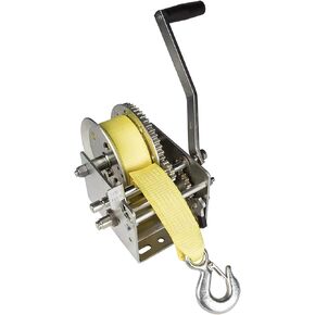 Fulton 142424 Boat Trailer Winch with 20 Foot Winch Strap with Hook, 3,200 lbs. Capacity, Two-Speed Hand Crank Winch, High-Performance Zinc Finish