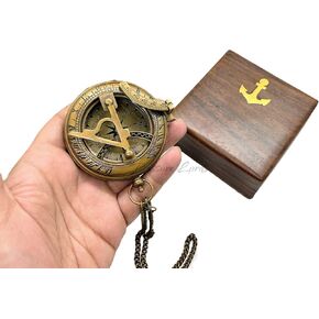 Brass Compass Nautical Antique Style Sundial Compass with Leather Case Vintage Camping Hiking Direction Finding