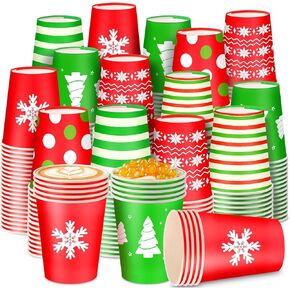 Maxcheck 300 Pieces 8 oz Christmas Disposable Cups Christmas Paper Coffee Cups for Hot Cold Beverage Chocolate Tea Cocoa, Xmas Holiday Table Decorations