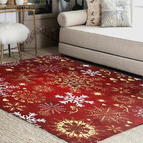 ALAZA Christmas Red Gold and White Snowflake Winter Area Rug Rugs for Living Room Bedroom 7' x 5'