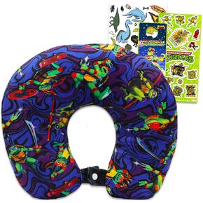 Teenage Mutant Ninja Turtles Travel Neck Pillow for Kids - Bundle with 13" TMNT Neck Pillow, Tattoos, Stickers, More | Teenage Mutant Ninja Turtles Travel Accessories Set for Boys