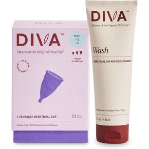DivaCup - Menstrual Cup - Feminine Hygiene - Leak-Free - BPA Free - Model 2 and DivaWash