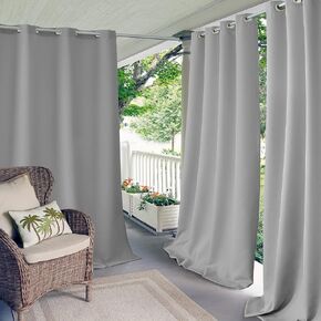 Elrene Home Fashions Connor Weatherproof Grommet Top Indoor/Outdoor Solid Color Curtain Panel for Porch, Pergola, Patio, Deck, 52"W x 84"L, Gray