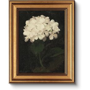 HUARCEY Gold Framed Vintage Wall Art for Living Room, Flowers Painting Canvas Prints Shelf Decor for Kitchen, Aesthetic Bedroom Wall Art, Christmas Gifts for Friends or Family ( White Hydrangea - 8"x10" )