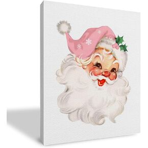 Qvapt Pink Santa Claus Wall Art,Pink Christmas Santa Canvas Wall Art,Pink Christmas Decor,Pink Santa Claus,Pink Christmas Decorations,Pink Santa Merry Christmas Wall Art Decor(11x14inch)