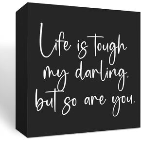 Inspirational Quotes Decor Rustic Black Wooden Box Sign Desk Decor Office Decor Office Supplies Desk Accessories Motivational Positive Plaque Block Sign for Bedroom Home Farmhouse Table Wall Decor
