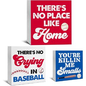 3 Pcs Baseball Wood Signs Decor Baseball Sport Wood Block Signs Baseball Season Wooden Box Signs Decorations for Home Living Room Tiered Tray Desk Shelf