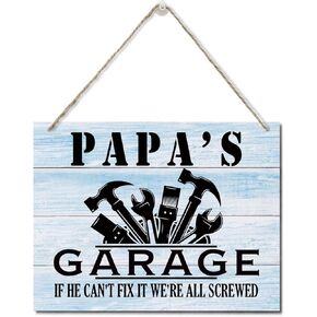 Funny "Pop Pop's Workshop He Can't Fix Stupid" Wood Sign, Hanging Printed Wall Plaque Wood Signs, Farmhouse Decor, Home Decor, Dad Gift Workshop Garage Decor, Father's Day Gift 10 X 7.8 inch