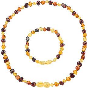 Baltic Amber Necklace Gift Set -100% Certified Premium Quality Raw Baltic Amber-True amber stone bead(17.7 inch,L size Cognac)
