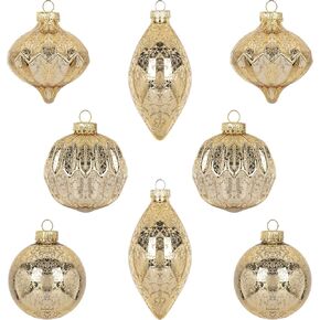 KI Store Mercury Glass Christmas Ornaments Set of 8 Champagne Gold Hanging Christmas Balls Finials for Christmas Tree Decoration Holiday Décor
