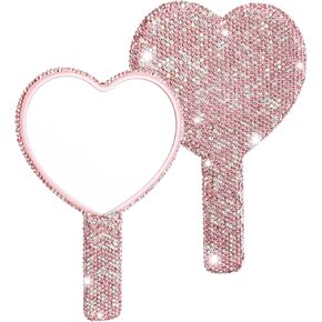 Framendino, 2 Pack Rhinestone Handheld Mirror Heart Bling Mirror Glitter Cosmetic Dazzling Mirror Portable Hand Mirrors with Handle for Women (White)