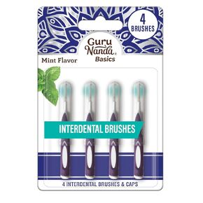 GuruNanda Interdental Brushes with Caps - Floss Picks for Teeth Cleaning - Mint Flavor - 4 Pack