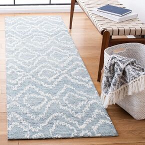 SAFAVIEH Metro Collection Runner Rug - 2'3" x 8', Natural & Blue, Handmade Wool, Ideal for High Traffic Areas in Living Room, Bedroom (MET801M)