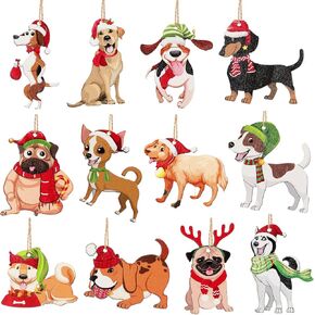 36 Pieces Dog Christmas Ornaments Wooden Puppy Christmas Tree Hanging Ornaments Cute Xmas Dog Ornaments Dog Lover Gifts for Home Christmas Holiday Party Decorations, 12 Styles (Cute Dogs)