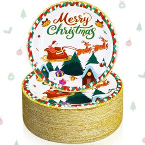 Shellwei 100 Pieces Christmas Paper Plates 7 Inch Xmas Party Plates Round Christmas Plates Disposable Plates Holiday Party Supplies for Christmas Winter Season Dishware Decoration (Xmas Tree)