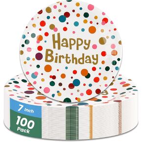 50 Count Disposable Paper Plates, 7 inches Happy Birthday Dessert Plates, Supplies Plates for Girls and Boys Birthday, Cocktail Party, Holiday(7in 50Pcs)