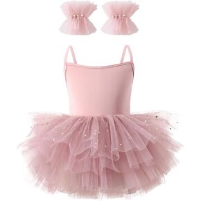 Toddler Girls Ballet Dress Toddler Dance Leotard Tutu with Shiny Tulle Ballerina Costume with Tulle Cuffs