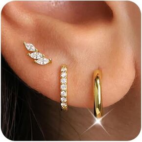 14K Gold Earrings Set for Women, Dainty Huggie Hoop Earrings Small Cartilage Earring, Earring Stacks for Multiple Piercing Hypoallergenic Earrings, Trendy Jewelry Stud Earrings for Women Gifts