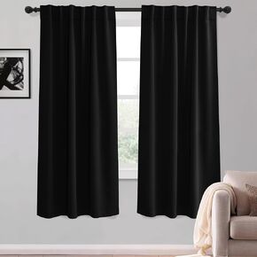 KGORGE Bedroom Blackout Curtains, Privacy Thermal Insulation Noise Reducing Drapes for Kids Room Nusery Office Living Room Closet Cover, W52 x L63 inches, Black, 2 Panels