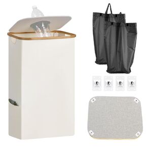 Recycling Bins for Kitchen Indoor Home, Recycle Bins with Wheels and Lid, Rolling 26 Gallon 110L Recycling bin with 2 Removeable and Reusable Inner Bag, for Bottles Cans Glass Plastice Cartons (Beige)