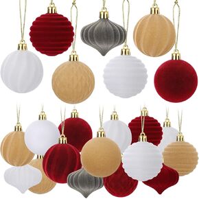 Syhood 30 Pcs Velvet Christmas Balls 2.36'' Flocked Christmas Tree Ball Ornaments 5 Styles Flocked Christmas Ornaments Assortment for Xmas Tree Decoration Holiday Party(Green, Brown, Beige)