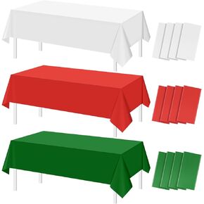 12 Pack Christmas Round Disposable Tablecloth, Red White Green Circle Plastic Tablecloth Bulk, Italy Theme Table Covers for Christmas Family Gathering Dining Banquet Italian Party Decoration,84inch