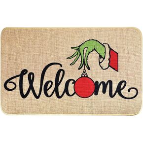 2 Piece Christmas Plaid Kitchen Rug Sets - Waterproof, Non-Slip, Low-Profile Doormats and Mats for Kitchens and Home Decor