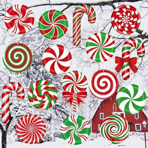 Ouddy Life Candy Canes Christmas Tree Decorations, 24 Pcs Double Sided Plastic Red Green White Lollipops Peppermint Christmas Hanging Ornaments for Christmas Tree Indoor Outdoor Home Yard Supplies