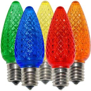 25 Pack Multi-Color C9 LED Replacement Bulbs Faceted Multi-Color LED Christmas Light Bulb 2 SMD LED diodes in Each Bulb Fits E17 Socket Commercial Grade Indoor and Outdoor Use