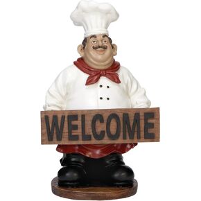 Deco 79 Polystone Chef Decorative Sculpture Home Decor Statue with Decorative Sign, Accent Figurine 10" x 8" x 16", White