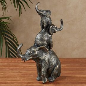 Touch of Class Stacked Elephant Tower Table Sculpture Bronze and Gold 14.5 Inches High