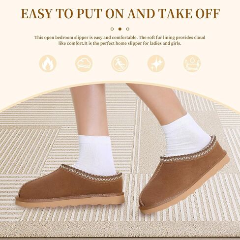 شبشب نسائي منصة أحذية صغيرة شبشب منزل الانزلاق على الفراء صوف مبطن جلد الغزال مريح الفراء صوف مبطن قصير حذاء من الجلد in Kuwait