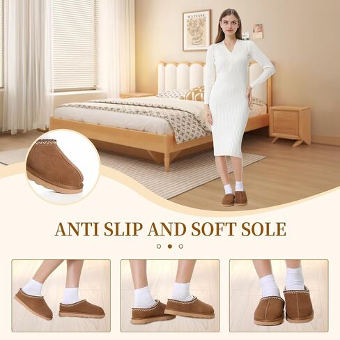 شبشب نسائي منصة أحذية صغيرة شبشب منزل الانزلاق على الفراء صوف مبطن جلد الغزال مريح الفراء صوف مبطن قصير حذاء من الجلد in Kuwait