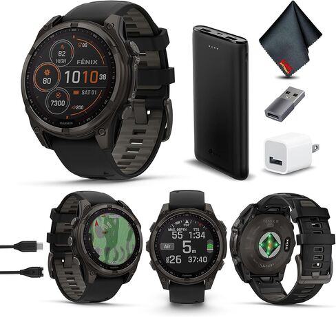 Garmin Fenix 8 47MM Solar Sapphire Multisport GPS Smartwatch Carbon Gray DLC Titanium with Black Gray Silicone Band, Built-in LED Flashlight, Fitness & Health Smart Watch Bundle for Men & Women in Saudi Arabia