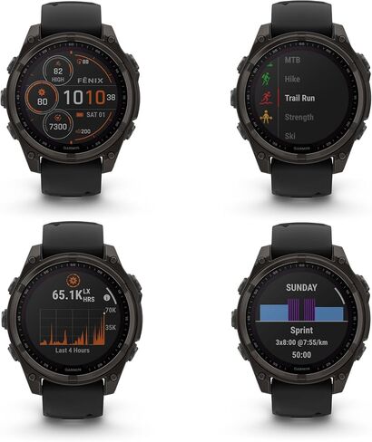 Garmin Fenix 8 47MM Solar Sapphire Multisport GPS Smartwatch Carbon Gray DLC Titanium with Black Gray Silicone Band, Built-in LED Flashlight, Fitness & Health Smart Watch Bundle for Men & Women in Saudi Arabia