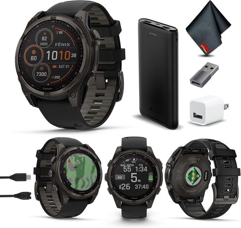 Garmin Fenix 8 47MM Solar Sapphire Multisport GPS Smartwatch Carbon Gray DLC Titanium with Black Gray Silicone Band, Built-in LED Flashlight, Fitness & Health Smart Watch Bundle for Men & Women in Saudi Arabia