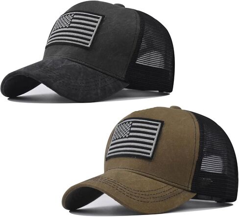 American Flag Trucker Hats, 2 Pieces USA hat for Men and Women - Adjustale Baseball Cap, Outdoor Mesh Snap in Kuwait