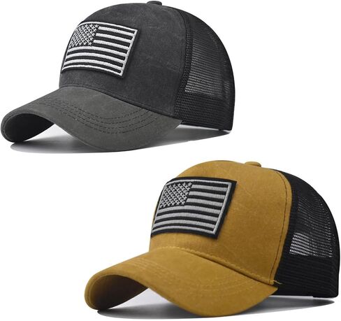 American Flag Trucker Hats, 2 Pieces USA hat for Men and Women - Adjustale Baseball Cap, Outdoor Mesh Snap in Kuwait